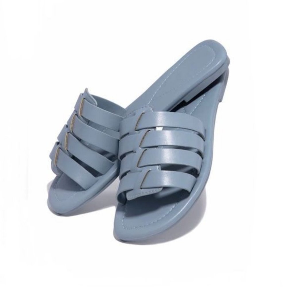 !! NEW !! Soft Vegan Leather Caged Slide Sandals in Blue